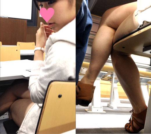 机の下の筋肉脚がエグすぎ…エロすぎるヘソ出しJDをねっとり撮影♡ サンプル画像1