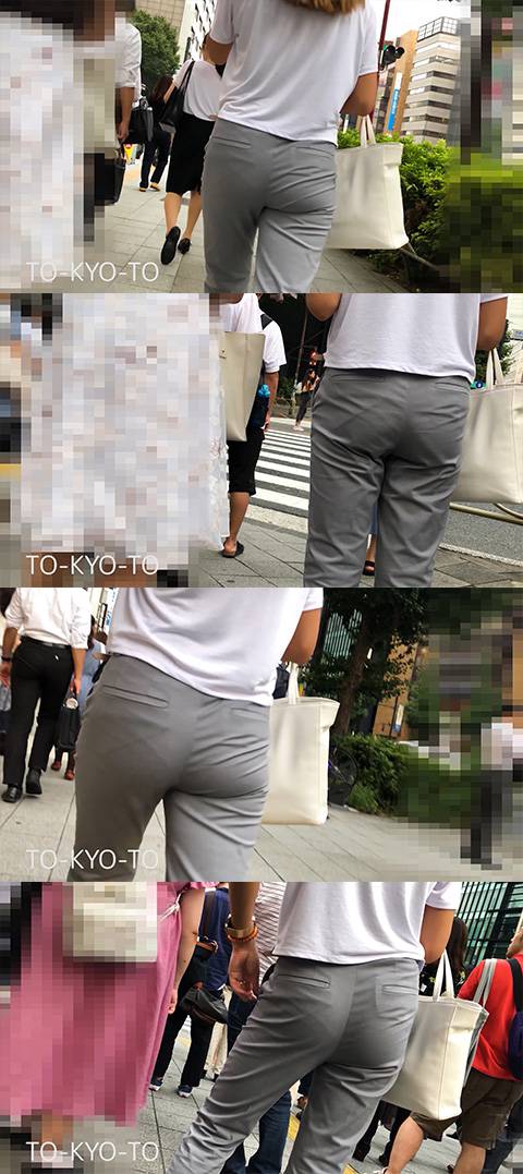 【FHD 60fps】スーツのお尻：2回目の登場。グレーパンツOL　サンプル画像1