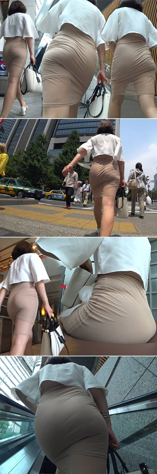 【高画質】完璧な桃尻を露わに!!下半身に纏わりつくベージュボディコンってメッチャいやらしい~♪ サンプル画像1
