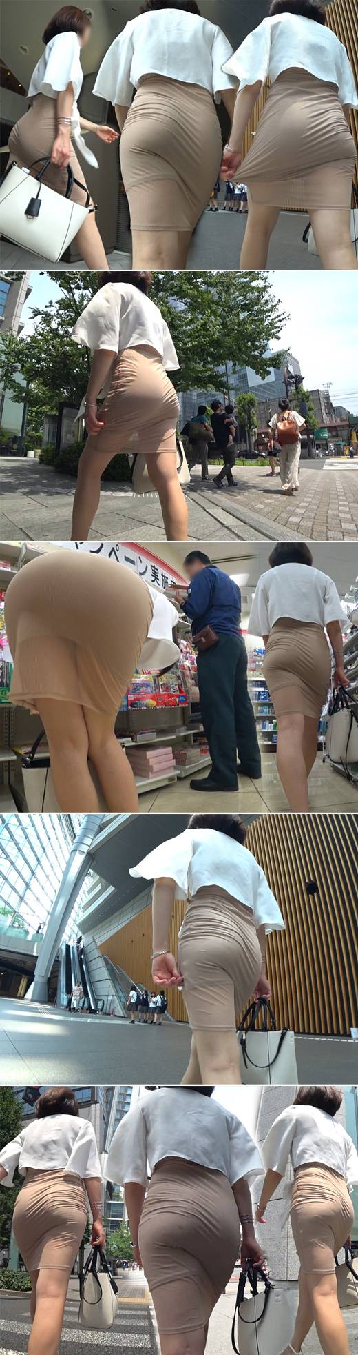 【高画質】完璧な桃尻を露わに!!下半身に纏わりつくベージュボディコンってメッチャいやらしい~♪ サンプル画像3