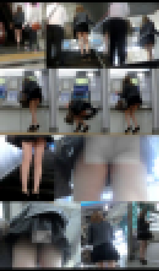 駅構内でモデル系美女が前屈みして生尻モロ出しパンチラ！めくり&パンチラ盗撮動画FHD　サンプル画像1