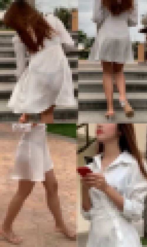 【フルHD】黒のＴバックが透けた純白ワンピの美人　サンプル画像3