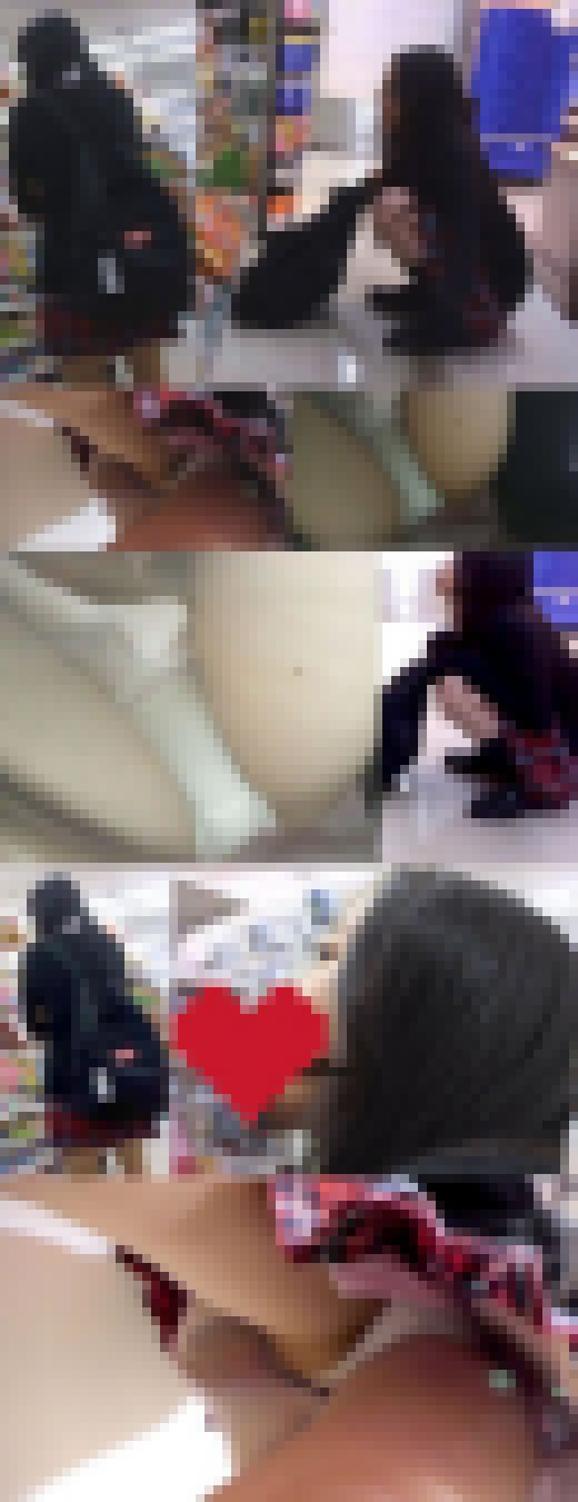 【コンビニパンチラ01】 細身、黒髪、色白制服少女に睨まれても撮り続けました サンプル画像1