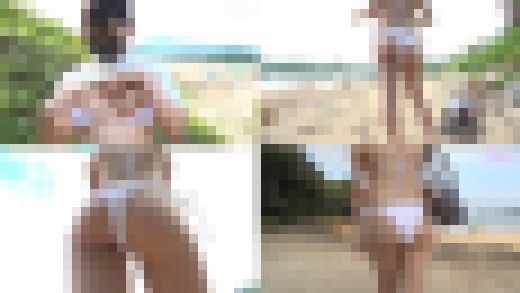 真夏のビーチ、汗だく巨乳の白ビキニ娘(2) 隠れてこっそり乳首ポロ.リ野外露出編 サンプル画像3