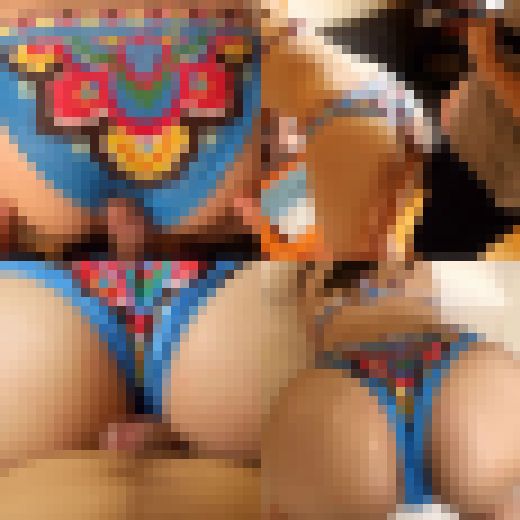 【尻コキ】派手なビキニに包まれたド迫力の巨尻に擦り付けて大量ぶっかけ! サンプル画像2