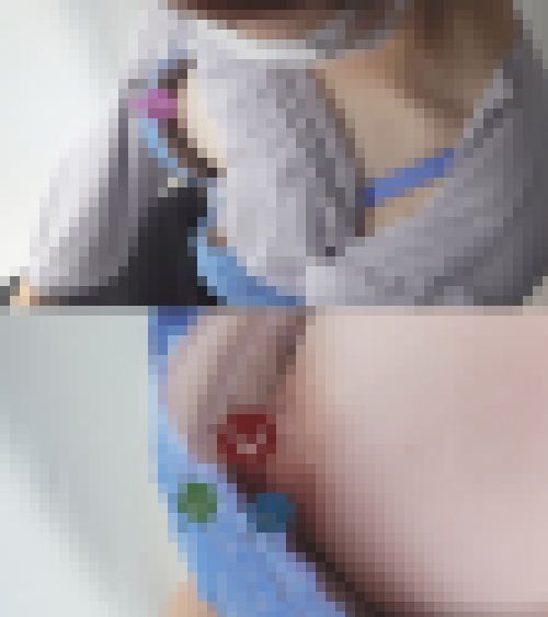 [2名ワクチン接種]予想外！ブラが折れ曲がっていて乳首モロ出し！本人も途中で気付いて焦って直すOL[胸チラ]　サンプル画像2