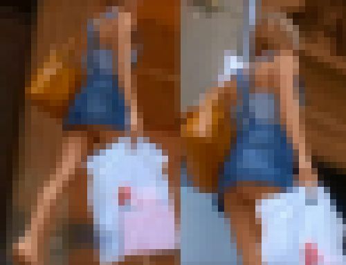 【ミニオ○ズみたいな服のお姉さんを逆さ撮りしたらお尻丸出しTバックだったwww!!】 サンプル画像1
