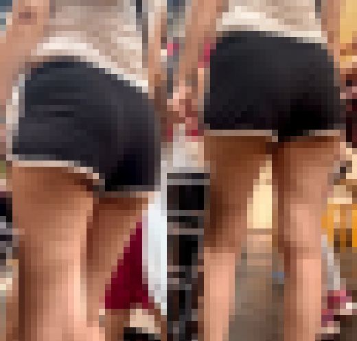 ショートパンツからこぼれるパンチラにハミ尻が魅力な美女 サンプル画像2
