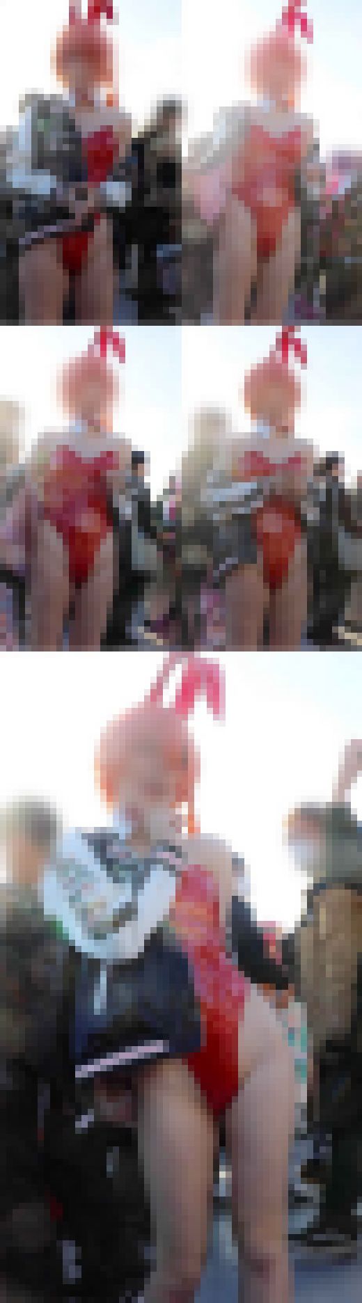 【フェチ動画】4K！至近距離囲み撮影で撮った2024冬のコ●ケの赤エナメルレイヤーの生足ハイレグバニー　サンプル画像3